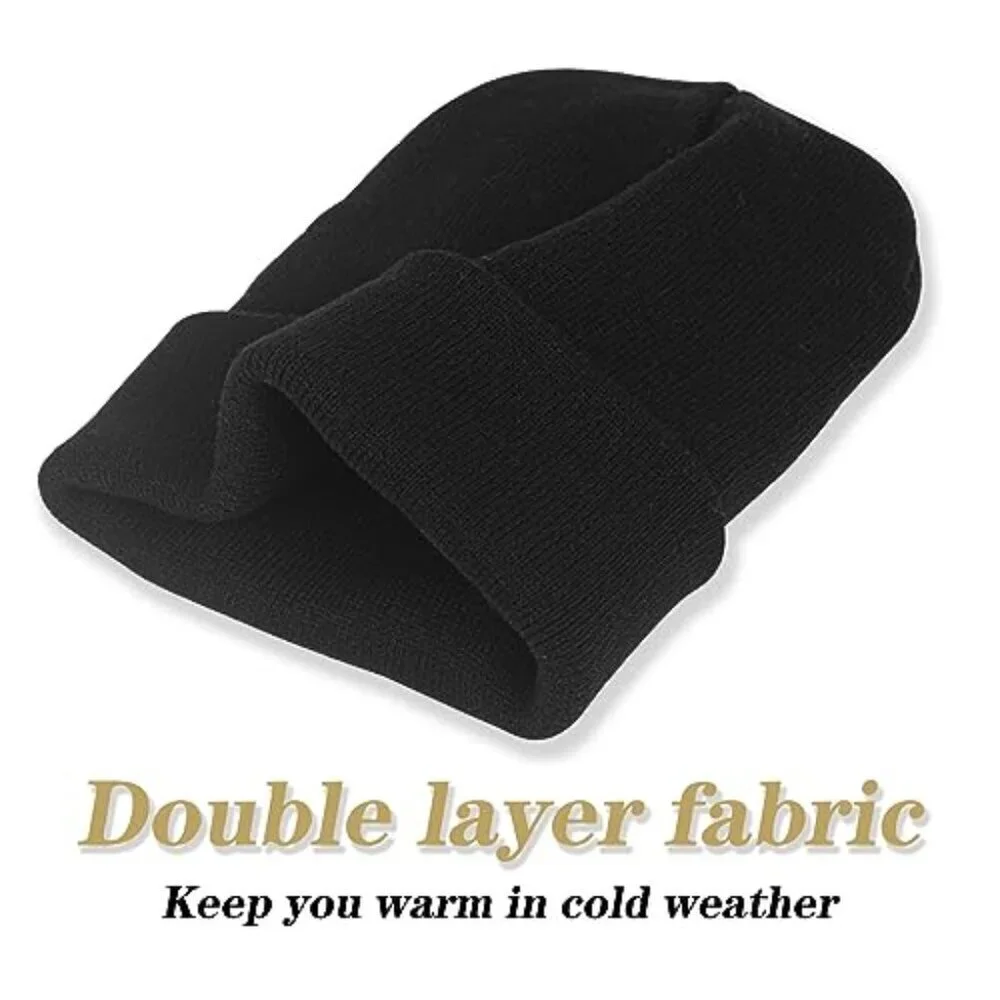 Unisex Knit Cuff Beanie Slouchy Skull Cap Warm Winter Hat Minimal Chic